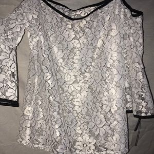 Bell sleeve white and black off the shoulder shirt